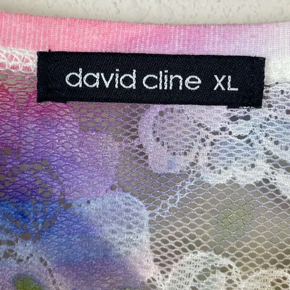 David Cline XL Beaded Lace Floral Resort Long Sleeve Lace Sheer Top Yellow Pink - Picture 4 of 10